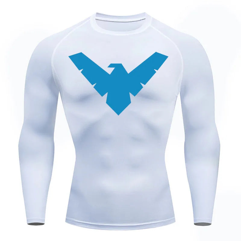 Long Sleeve Night-Wing Compression Shirt - White/Blue