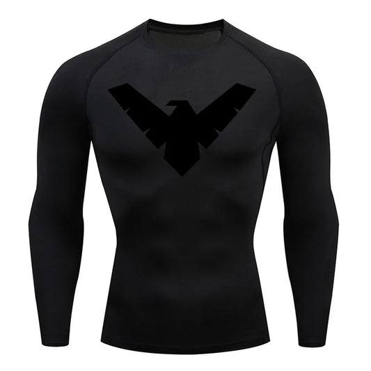 Long Sleeve Night-Wing Compression Shirt - Black/Black