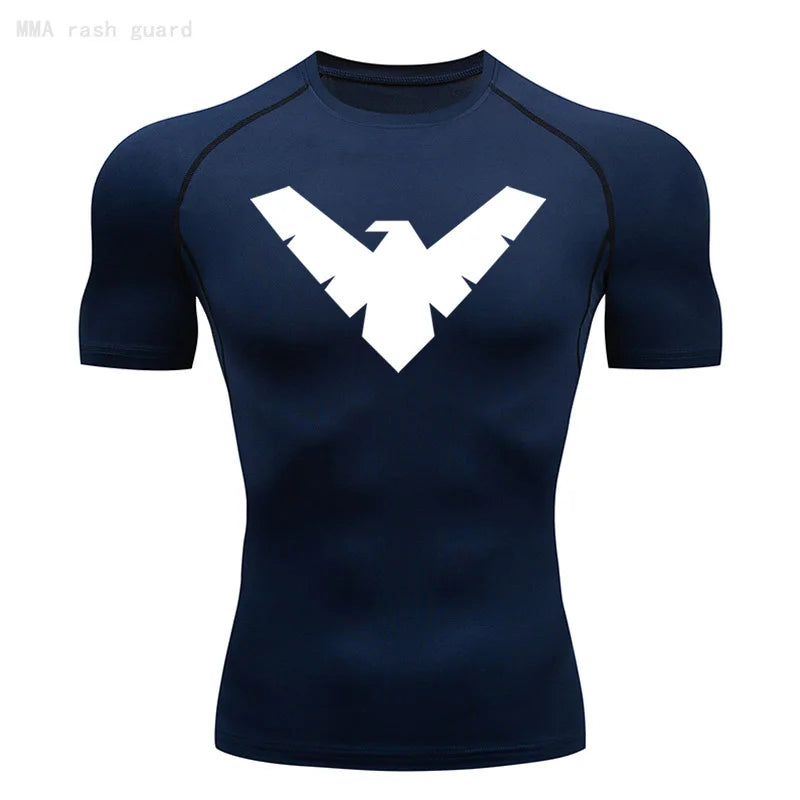 Short Sleeve Night-Wing Compression Shirt - NavyBlue/White