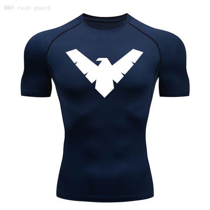 Short Sleeve Night-Wing Compression Shirt - NavyBlue/White