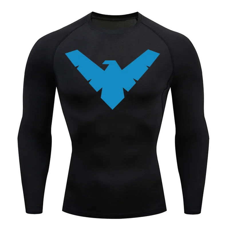 Long Sleeve Night-Wing Compression Shirt - Black/Blue