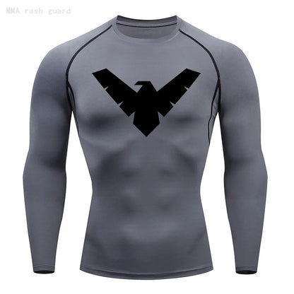 Long Sleeve Night-Wing Compression Shirt - Gray/Black