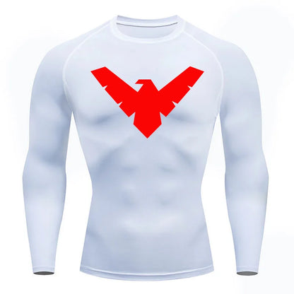 Long Sleeve Night-Wing Compression Shirt - White/Red